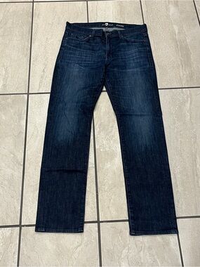 7 For All Mankind Slimmy Mens Dark Wash Slim Straight Leg Jeans Sz 34x32